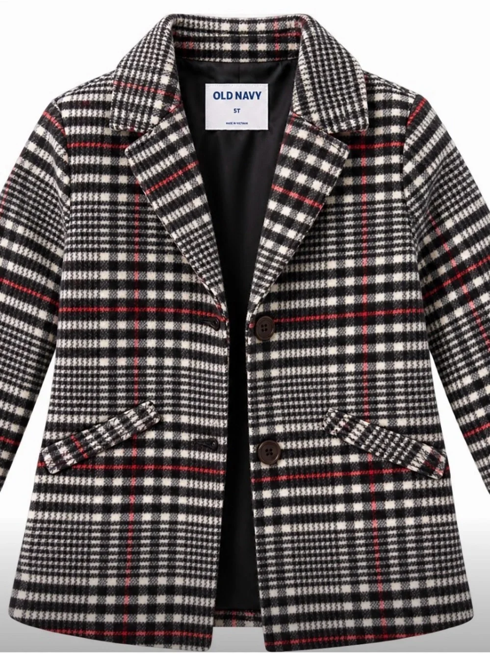 Old Navy Black, White & Red Plaid Girls' Peacoat